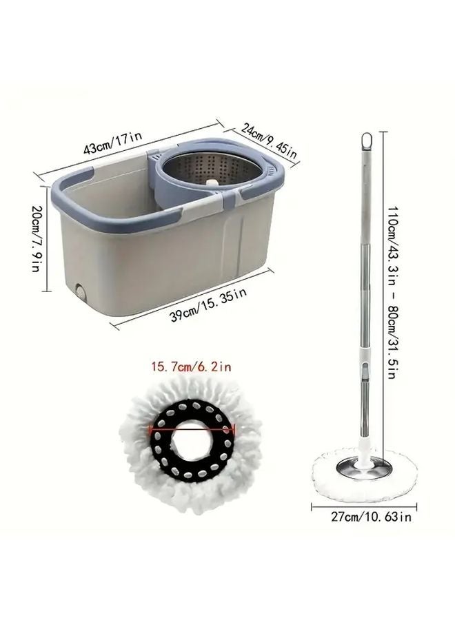 Grey Double Handle Rotating Mop And Bucket Set With 2 Pads And Wheels - Image 3